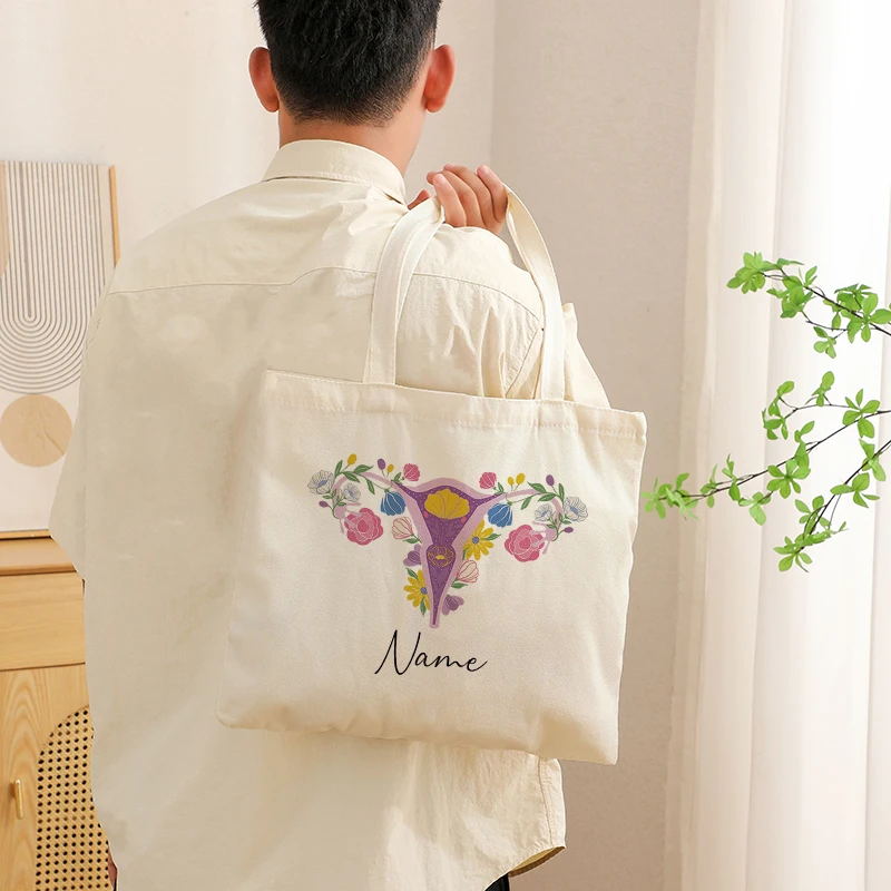 Personalized Art Uterine Canvas Shopping Bag Custom Gynecology Midwife Nurse Gift Ideal Gift for Maternity Healthcare Workers