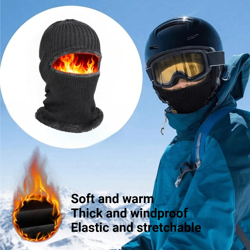 1 قطعة قبعات صوف شتوية دافئة للرجال ، قناع وجه لحماية الأذن في الهواء الطلق ، قبعة محبوكة سميكة للدراجة وشاح أقنعة مقاومة للرياح