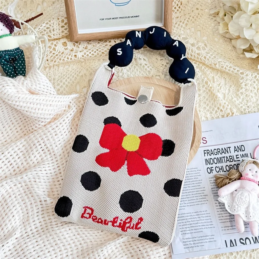 Vertical Handbag Knitted Mini Handbag Phone Bag Medium Soft Hand Carry Bag For Shoulder Carry Small Item Storage Shopping