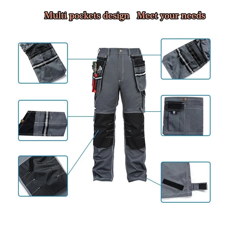 Cargo Pants Men Cotton For Work with Multi Pockets Work Pants for Men Workwear Reflector Cargo Work Trousers with Knee Pad