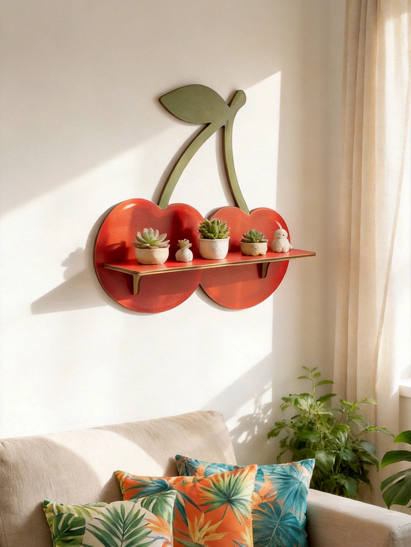 Niedliches Kirschförmiges Wandregal Holz-Aufbewahrungsorganizer Schwebende Regale Kreative Boho-Heimdekoration für Wohnzimmer Schlafzimmer & Kinderzimmer – Detail 7