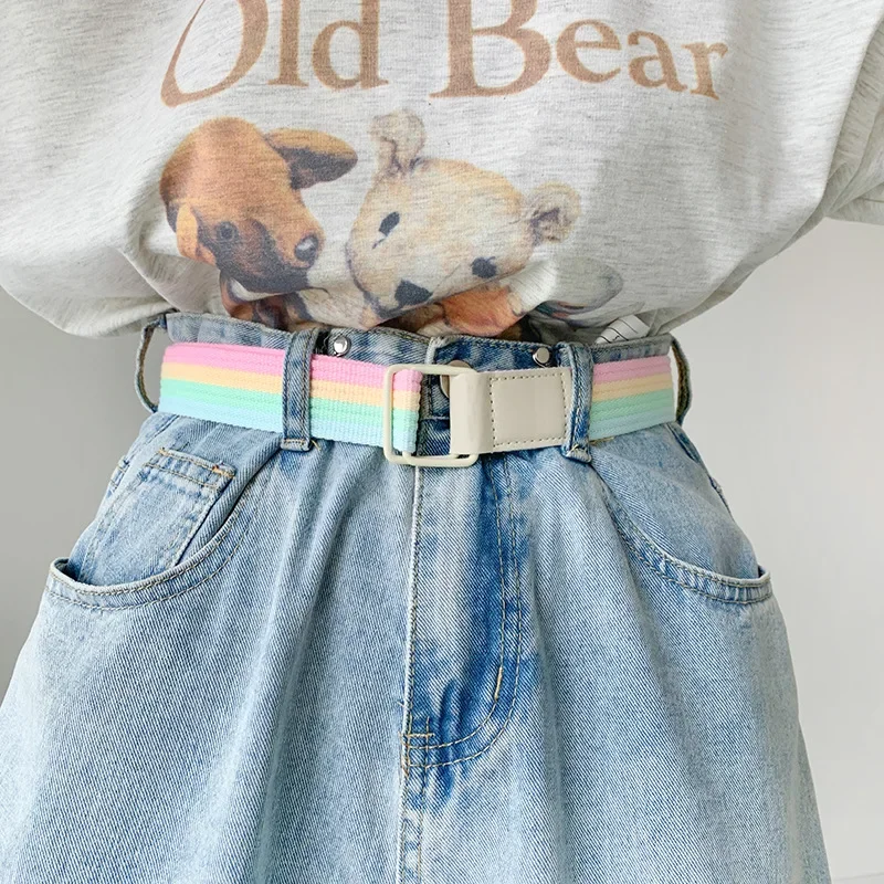 

Student Canvas Belt Casual Waistband with Rainbow Nylon Belt Outdoor Girl Belts Jeans Belt Waist Strap Cute Cloth Accessories