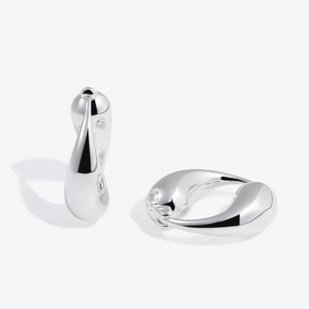 

Glossisland 925 silver plated stainless steel ladies Smooth water droplet circulation ear ring Silver white trendy jewelry