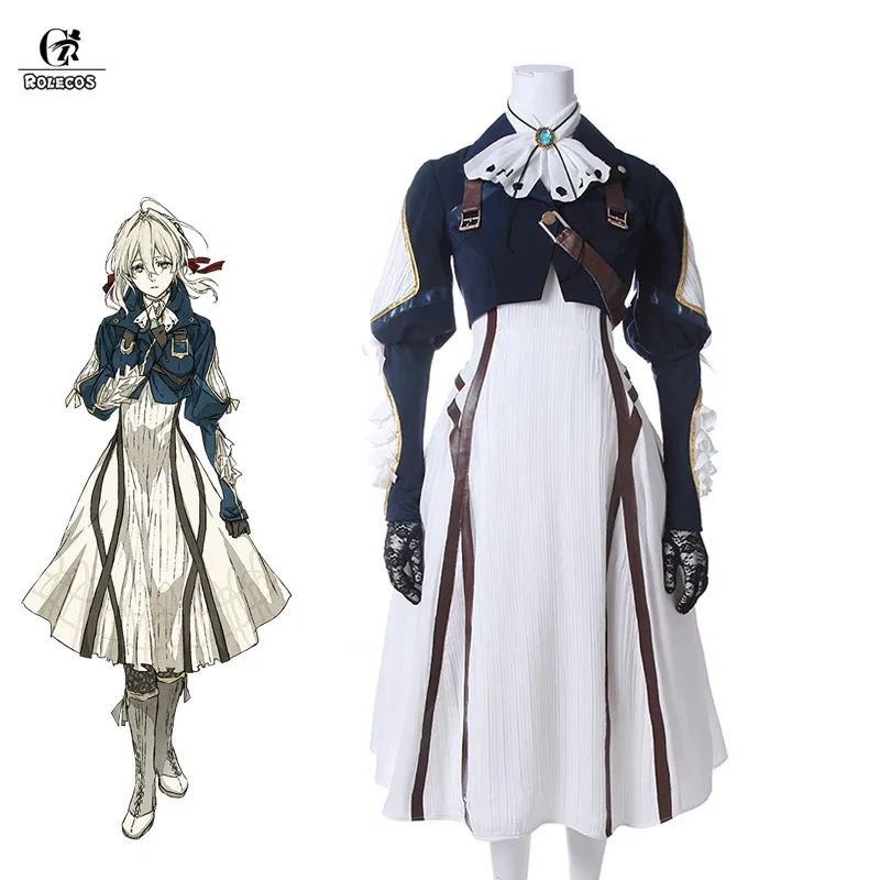 

ROLECOS Violet Evergarden Cosplay Costume Anime Violet Evergarden Costume for Women Halloween (Top + Dress + Gloves) Size S-3XL