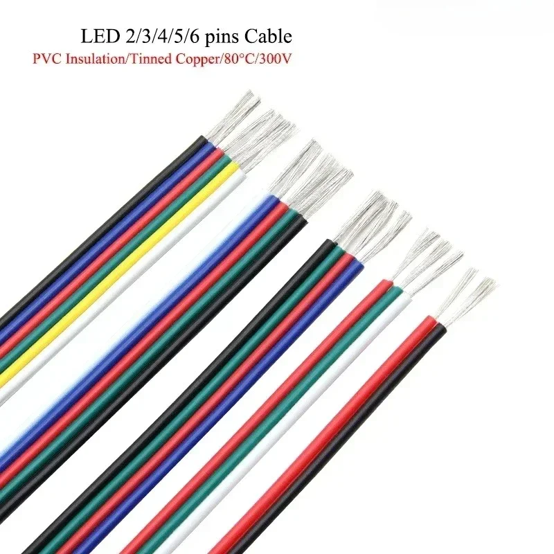 1~50m LED Extension Wire Line 22 20 18AWG 2/3/4/5/6pin LED Cable For RGB RGBW RGBWW SMD WS2812B LED Strip Light JST Connector