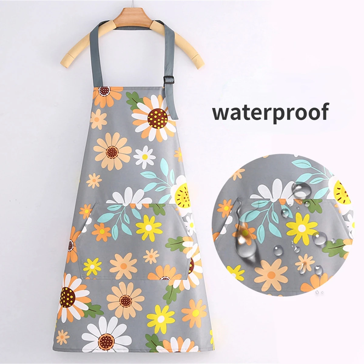 New Aprons for Women with Pockets Waterproof Kitchen Cooking Aprons with Adjustable Neck Strap and Long Ties