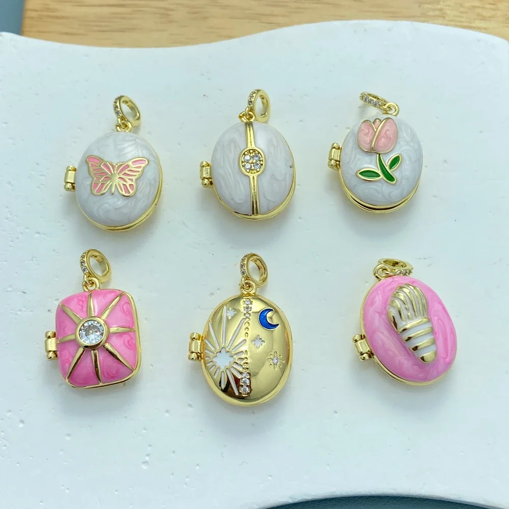 

18K Gold Plated Enamel Locket Pendant Openable Photo Locket Charm For DIY Necklace Bracelet Jewelry Making Accessories