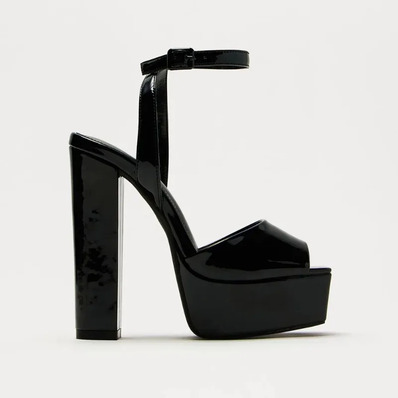 صنادل منصة سوداء للنساء أنيقة ومثيرة بكعب عالٍ وحزام الكاحل صنادل حفلات فضية وذهبية أحذية زفاف بيضاء #3