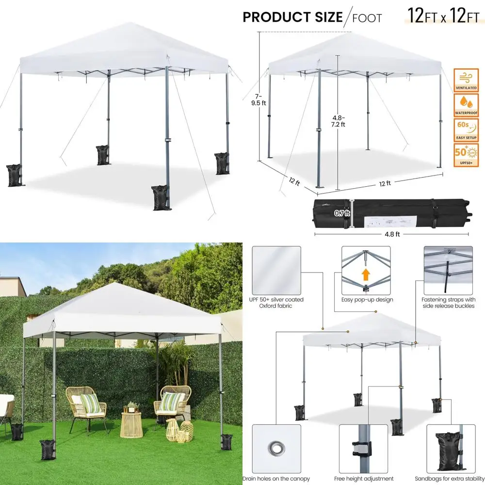

Мгновенная всплывающая палатка с навесом 12x12, портативное укрытие для улицы, простая установка, коммерческая беседка с сумкой для переноски на колесиках для даже на открытом воздухе