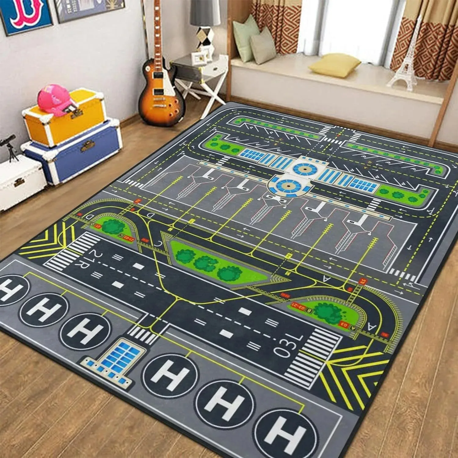 Cartoon Engineering Vehicle Kids Play Rug Non Slip Crawling Floor Mat for Toddler Bedroom Early Education Game Home Decor