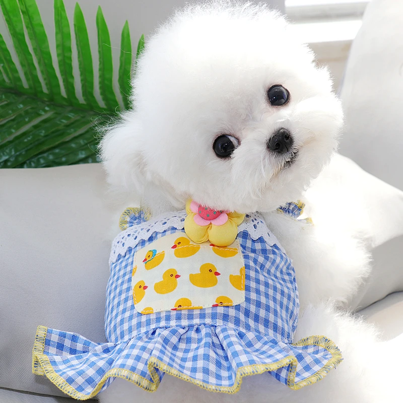 

Pet Princess Suspender Skirt Dog Summer Clothes Thin Teddy Dress Poodle Pretty Plaid Skirt Pet Birthday Gift