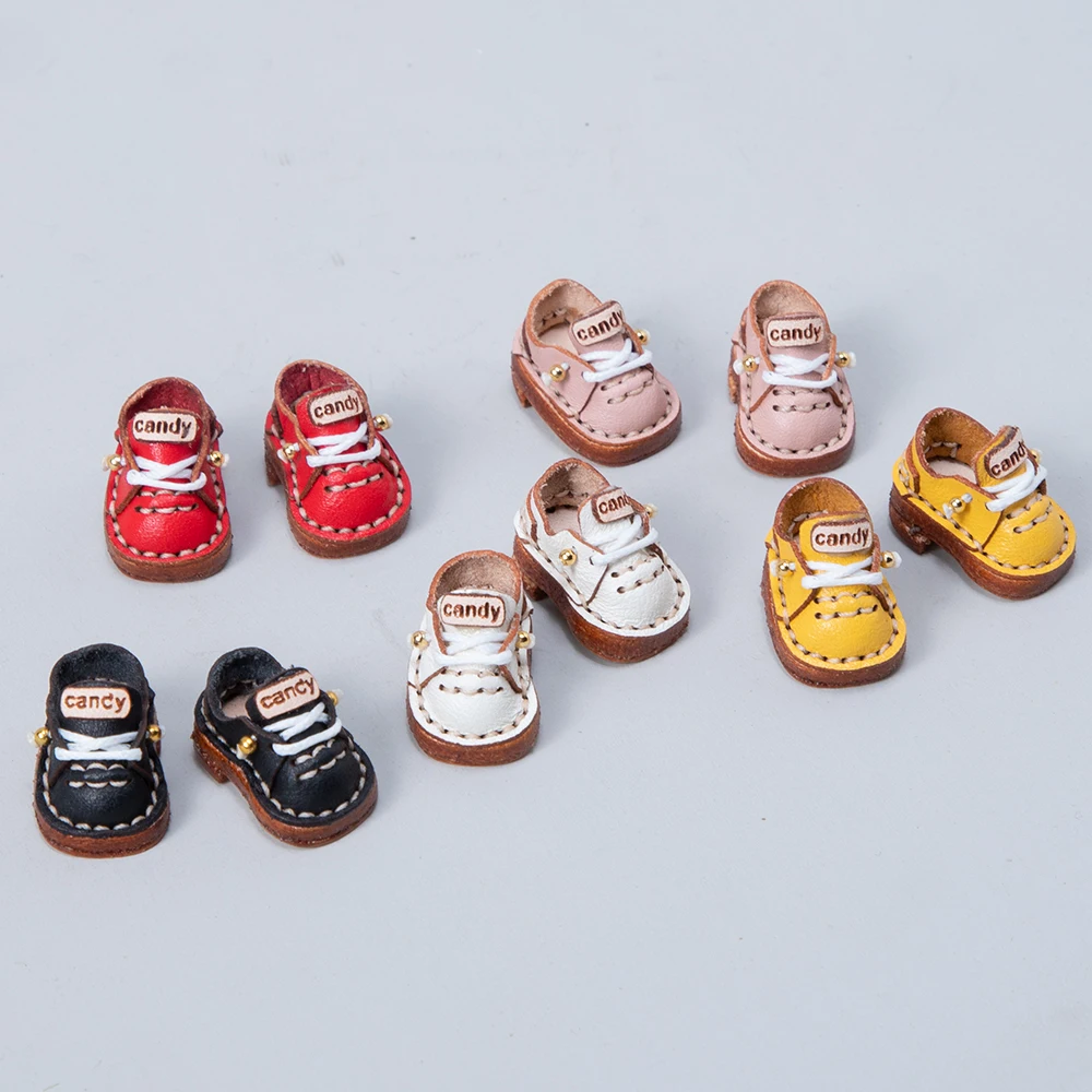 Ob11 Doll Handmade Cowhide Shoes Doll Cowhide Candy Flat Casual Shoes With Shoelaces For Ob11, Obitsu 11, Molly, Gsc, 1/12 BJD