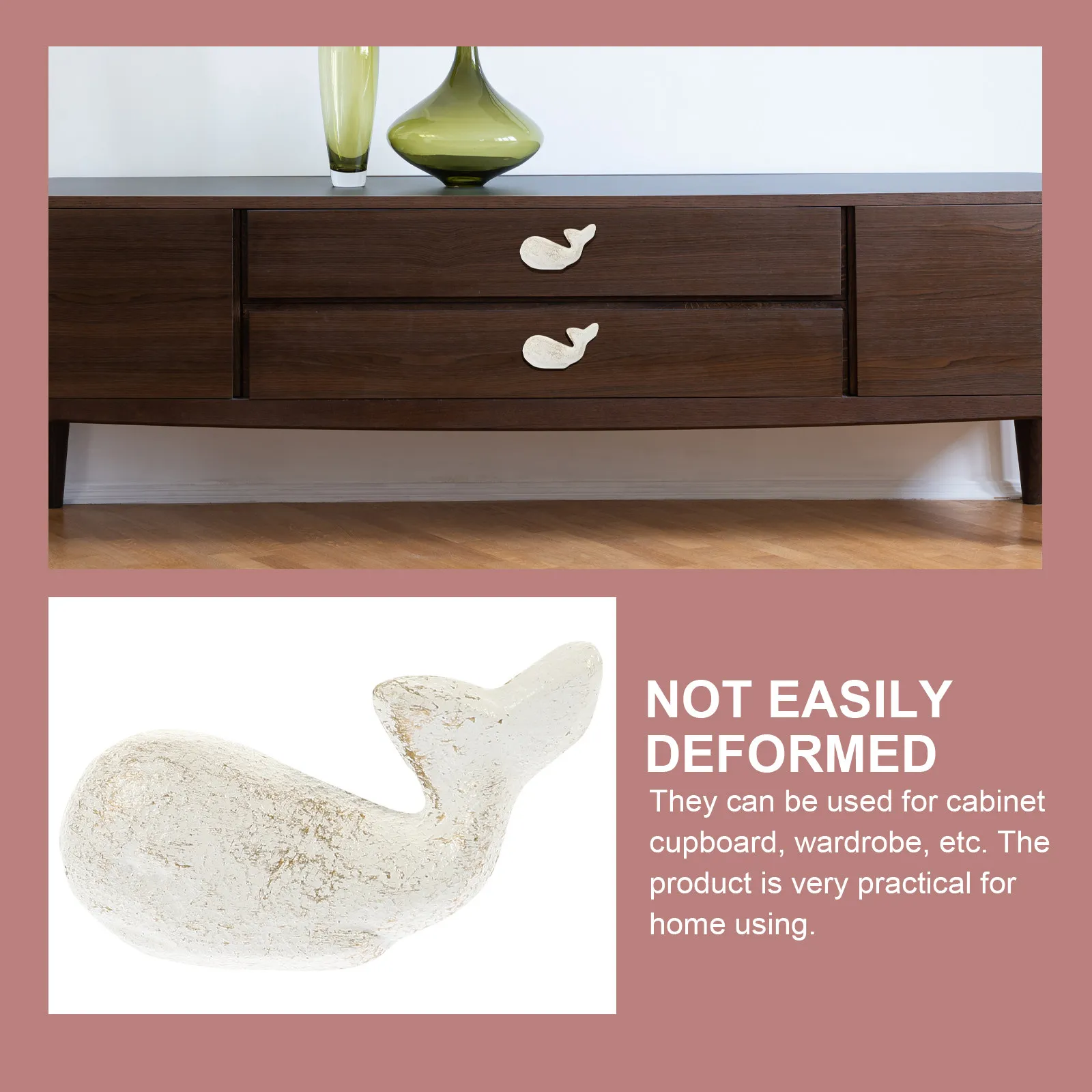 2Pcs White Whale Cabinet Handles Cast Iron Retro Ocean Theme Drawer Pulls for Wardrobe Cupboard Shoe Cabinet Mediterranean