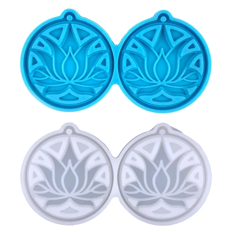 Moldes de Resina de silicona brillante, moldes con forma de loto para pendientes, llavero, colgante, joyería, artesanía de resina epoxi F3MD