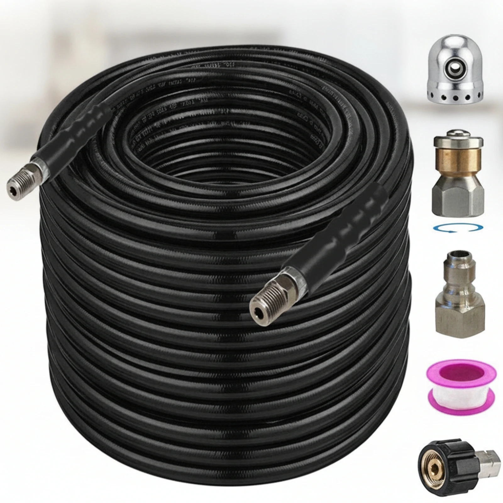 Sewer Jetter Hose Flexible Sewer Jetter Kit Drain Cleaner Hose Abrasion-Resistant Drain Cleaner with Adapter Fittings