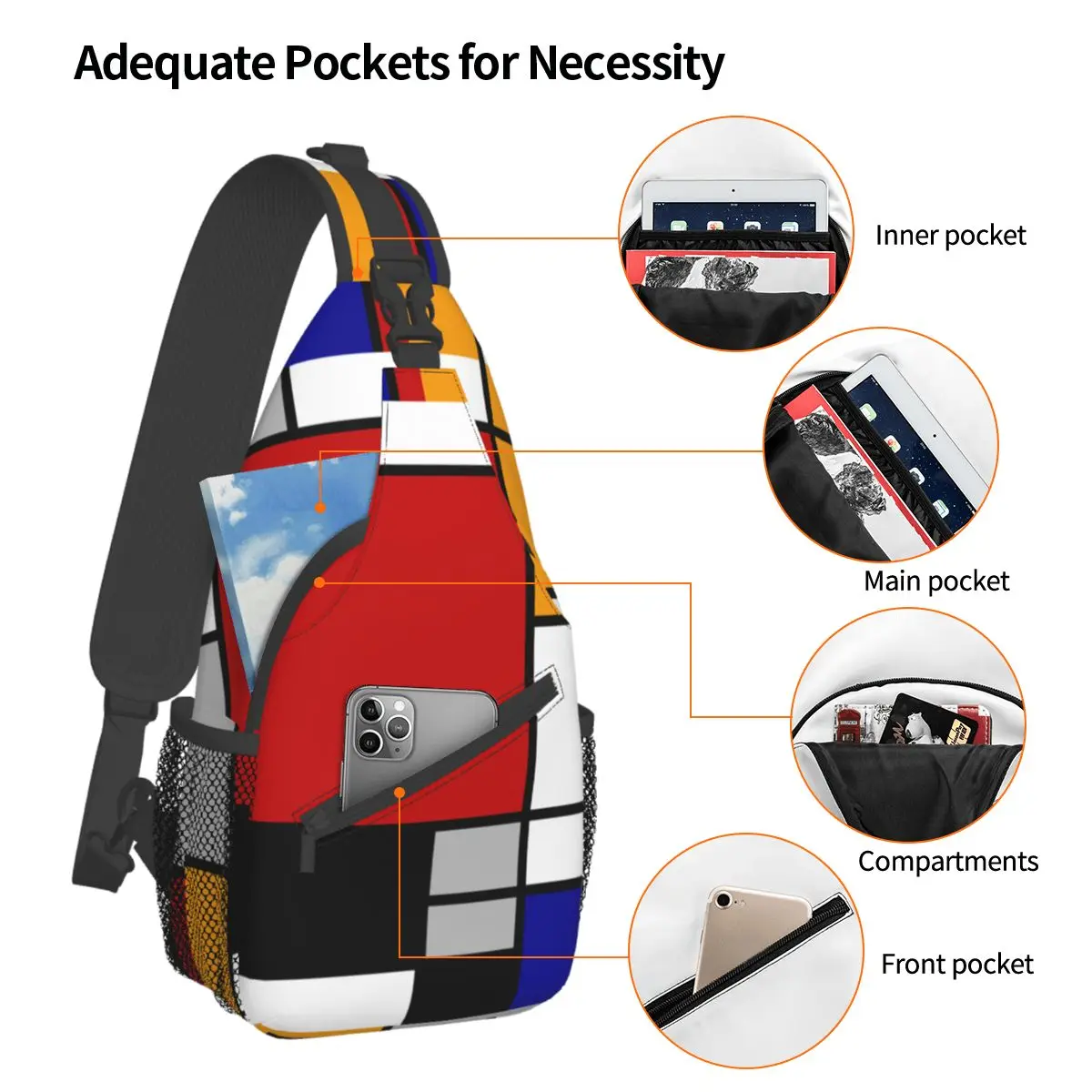 Geometry Red Small Sling Bags Chest Crossbody Shoulder Backpack Hiking Travel Daypacks Abstract Colorful Casual School Bags