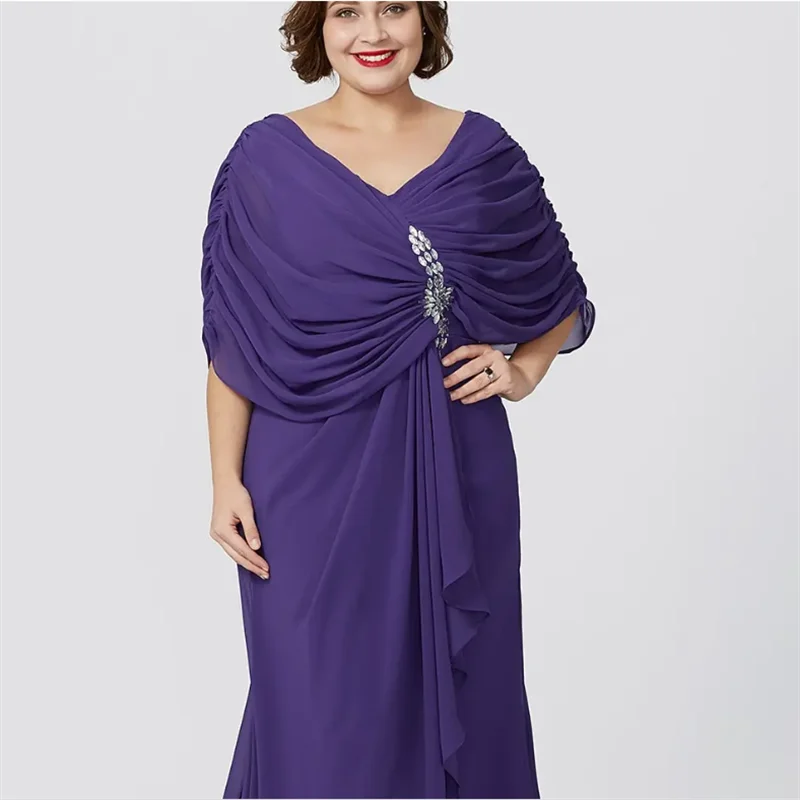Customized Mother of the Bride Dresses Elegant Chiffon V Neck Sweep Train Luxurious Short Sleeve Formal Wedding Prom Gowns 2026