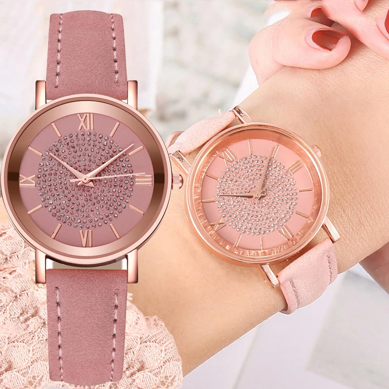 

Luxury Quartz Watch Women's Simplicity Casual Leather Strap Watches Analog Crystal Roman Numerals Dial Wrist Watch Gift Clock