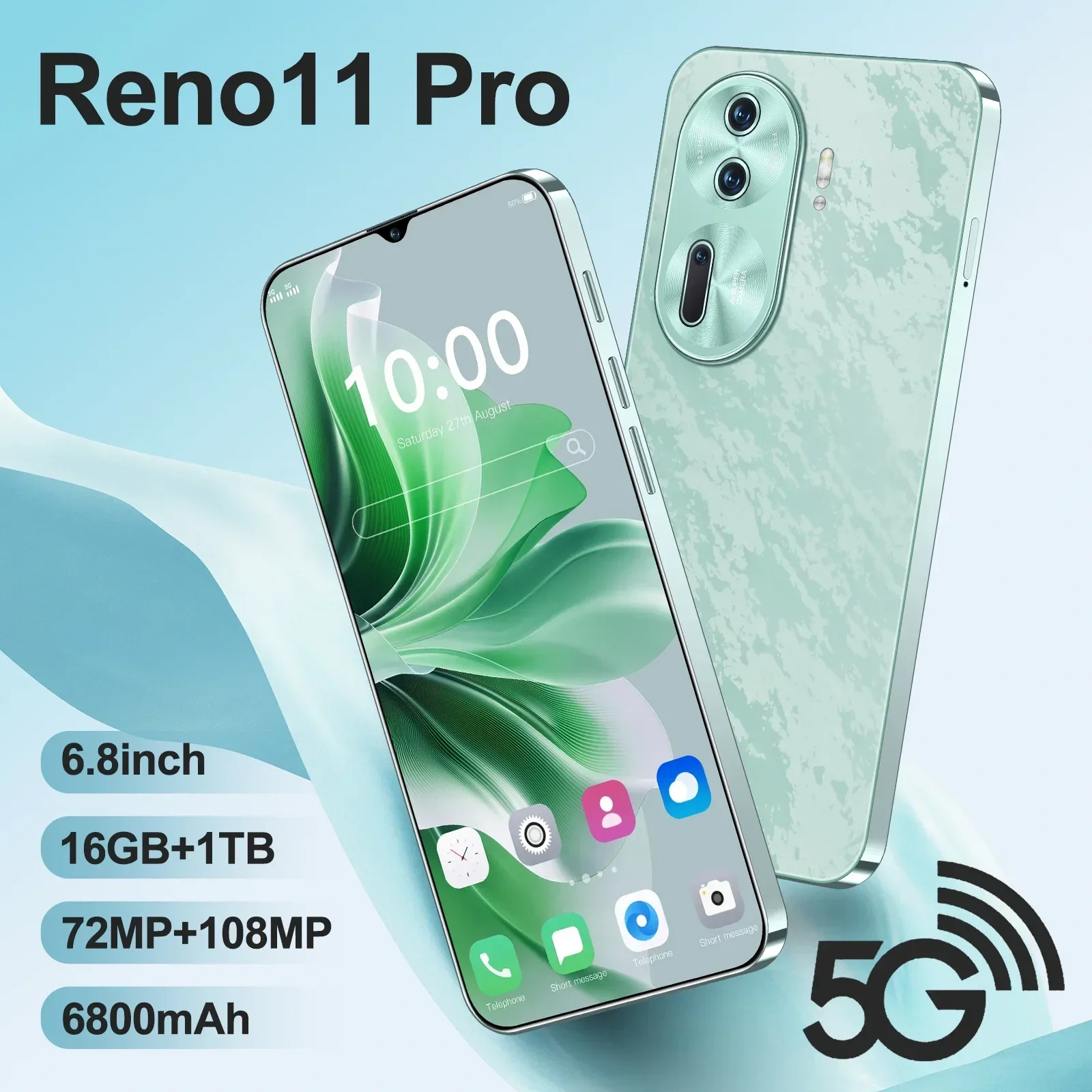 Téléphone portable Reno11Pro le plus connu, smartphone Android grand écran, 6.8 ans, prix abordable