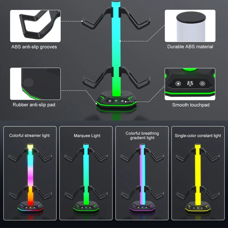 RGB Game Controller Headphone Stand Desk Gaming Headsets Holder for PS5 Desktop Storage Bracket Gamers' Accessories Organization view 4
