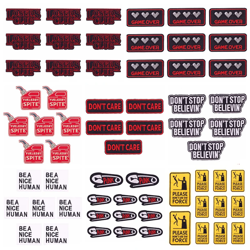 10 PCS/Set Wholesale Punk Series Phrases Embroidered Patches On Clothes Text Applique Iron On Patches For Clothing Stickers DIY