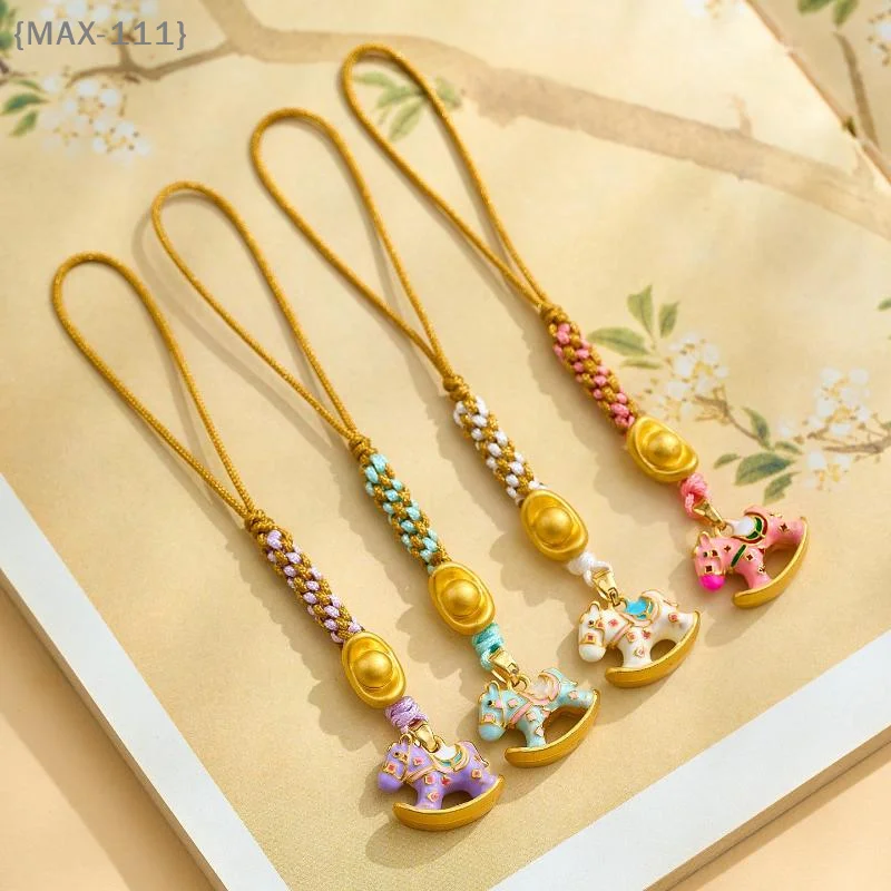 【F2-MAX111】Zodiac Horse Keychain Lanyard Pendant - Cute Fortune Pony Phone Strap Anti-Drop Camera Bag Charm Lucky Friend Gift