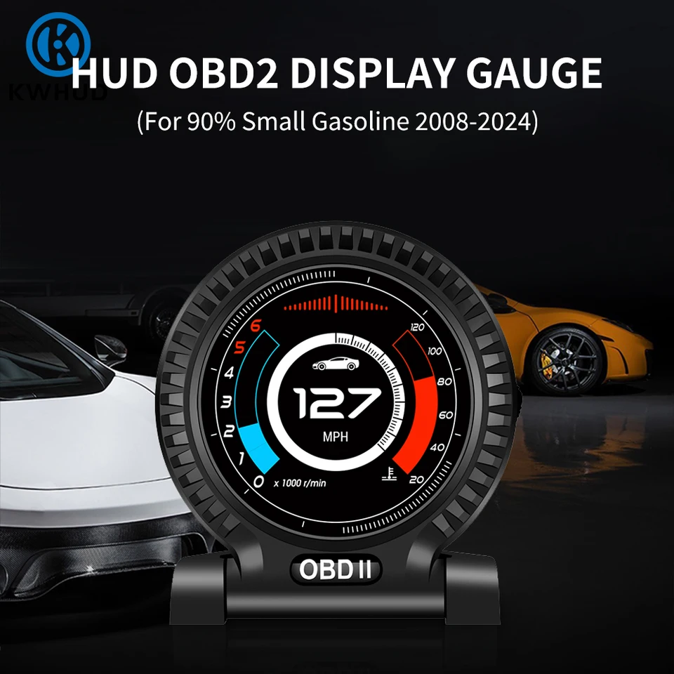 KWHUD head up display car obd2 メーター obd2 ヘッドアップディスプレイ HUD ヘッドアップディスプレイ オンボードコンピューター OBD2 ディスプレイ 車用デジタルスピードメーター タコメーター 時計 オイル温度計 ターボゲージ