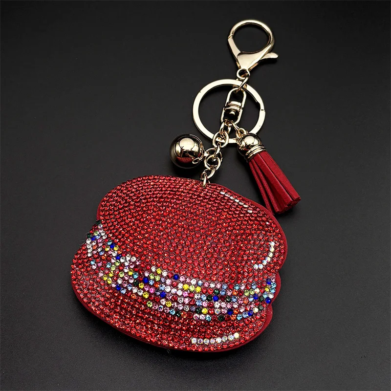 Red Delicious Hamburger Funny Bag Pendant For Women Men Full Blingbling Colorful Crystal Tassel Keychain Jewelry Accessory