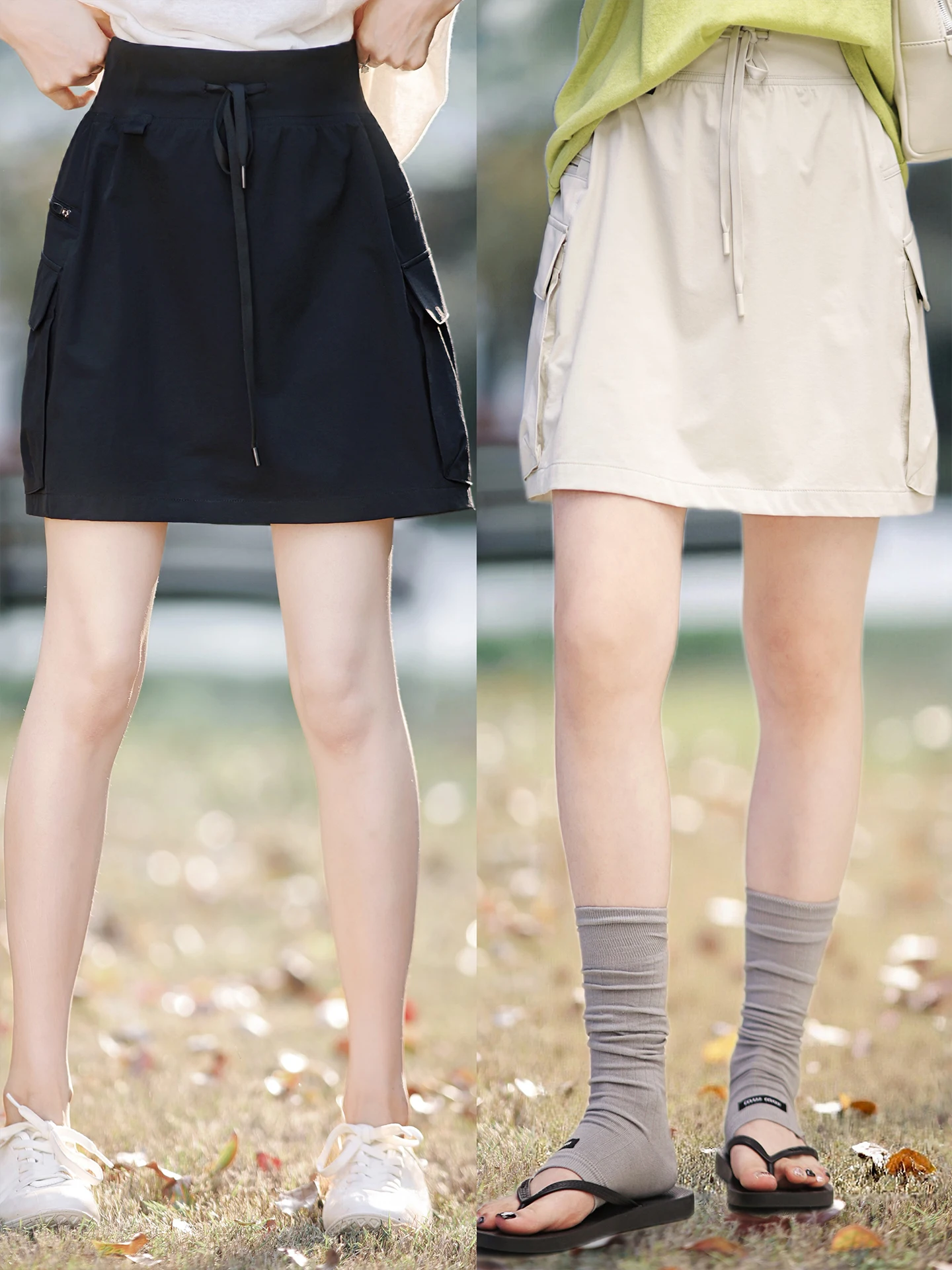 

High Elasticity Waterproof Cargo Skirt Parachute Waist Drawstring Large Pockets Elegant Workwear for Ladies Casual Daily Use