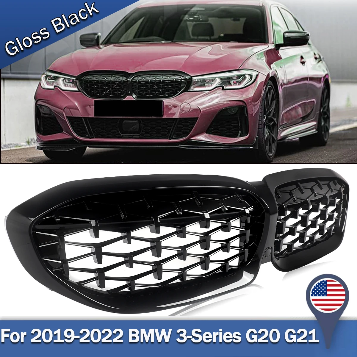 SAIQINGSP Diamond Style Full Gloss Black Rim For BMW 3 Series G20 Saloon/G21 Estate 2018-2021 Car Accessories Tools