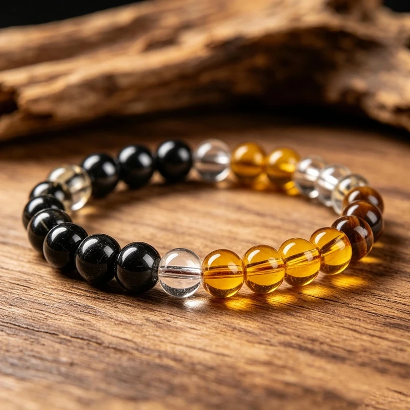 Mixed Natural Stone Beaded Bracelet Tiger Eye Hematite Chalcedony Agate 8mm Synthetic Malachite Jewelry Gift for Her Him