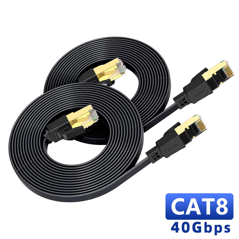 Nouveau câble Ethernet Cat8 40 Gbps, câble réseau plat Cat 8 RJ45 blindé, catégorie 8, câble LAN, cuivre pur, cordon Internet haute vitesse