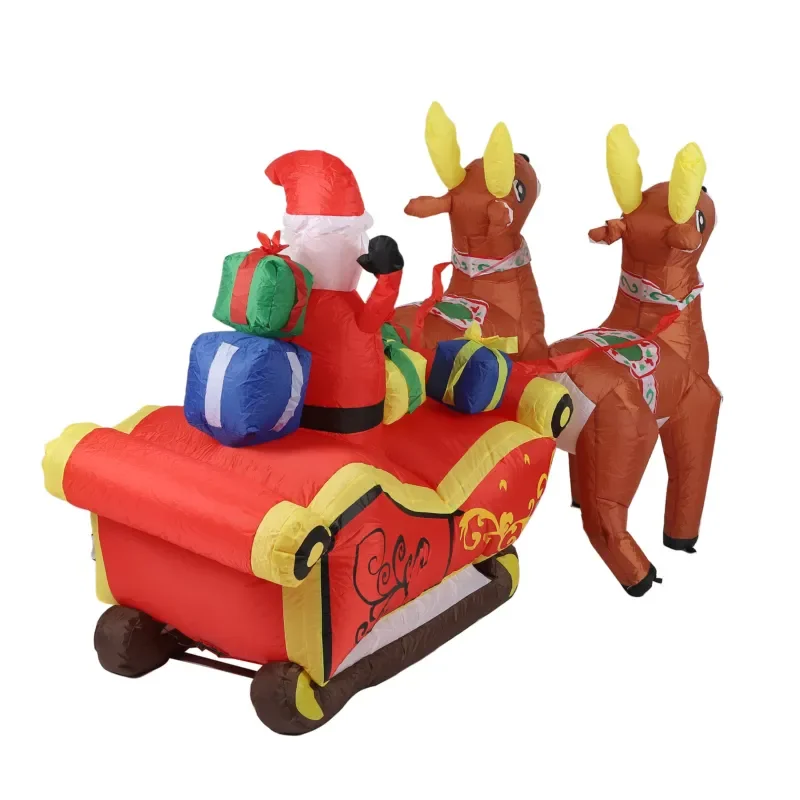 Inflatable Elk Pulling Sleigh Santa Claus Glow Air Blow Up Model Christmas Yard Garden Lawn Outdoor Holiday Decoration