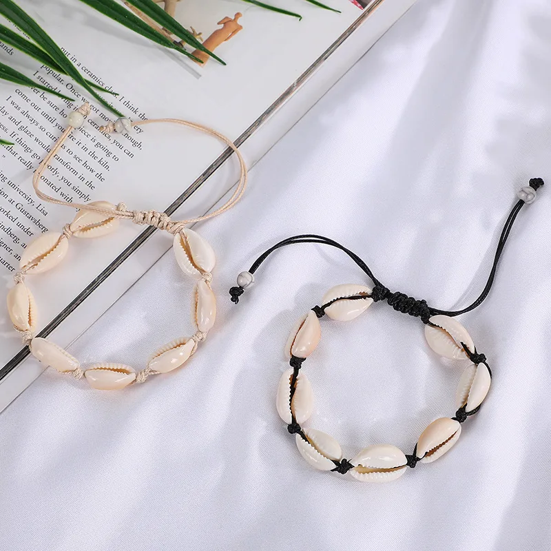 Bohemian Natural Sea Shell Charm Bracelets For Women Men Sandy Beach Handmade String Rope Chains Bangle DIY Jewelry