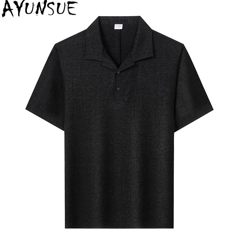 AYUNSUE 100%Natural Mulberry Silk T Shirt for Men Clothing Summer Top 2026 Luxury Short Sleeve Shirts Casual Black T Shirt Homme