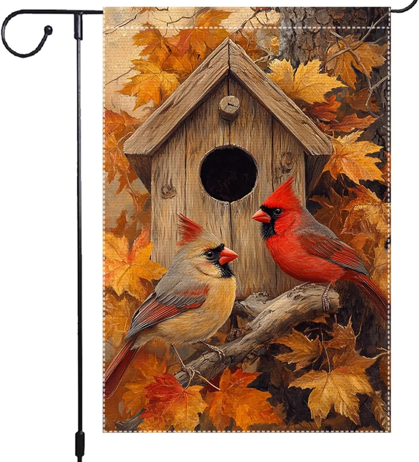 Fall Cardinal Garden Flag Birdhouse Garden Flags 12x18 Inch Double Sided Burlap Vertical Autumn Lawn Outdoor Decor Porch Tha yyi