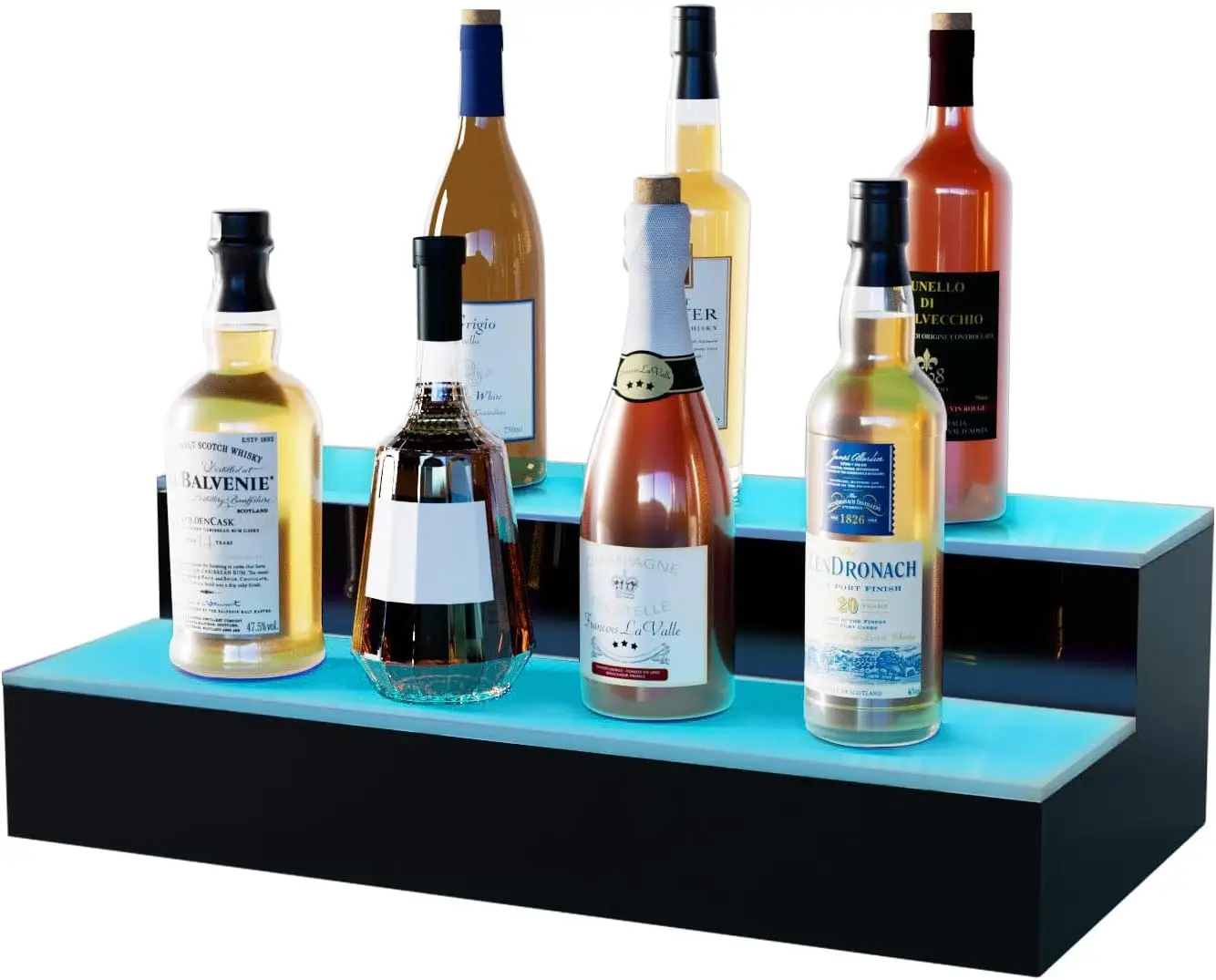 

16-Inch LED Lighted Acrylic Bar Bottle Display Shelf with Remote and App Control for Home or Commercial Use