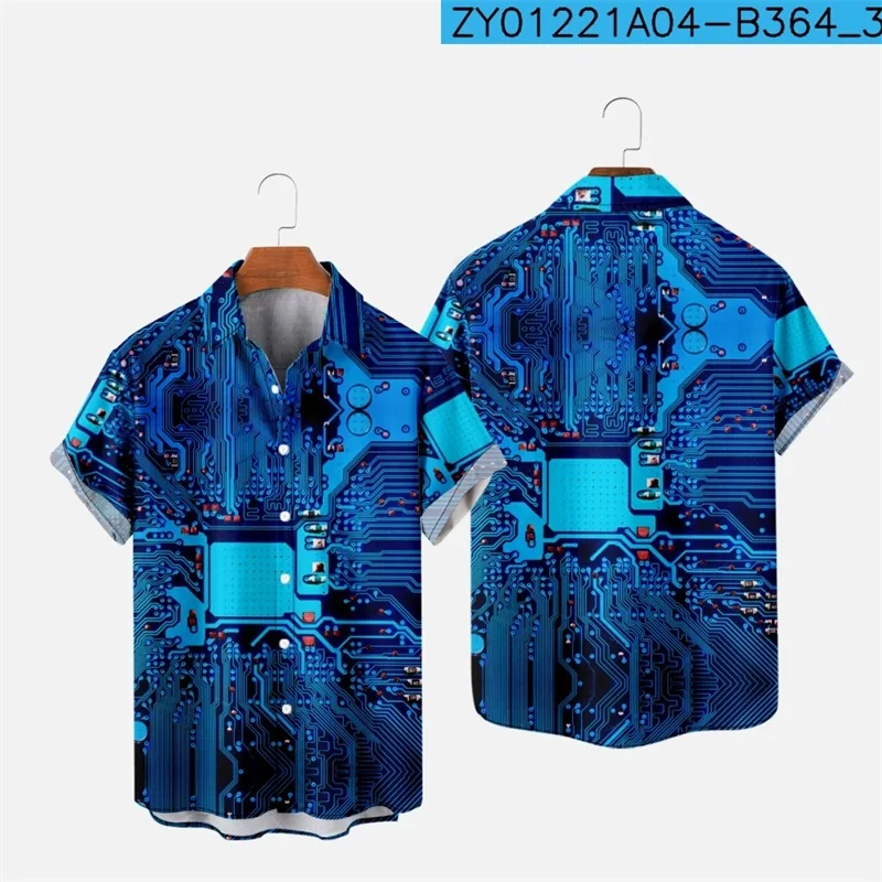 

Men's Hawaiian Shirt Hombre 3D Printed Circuit Board Graphic Casual Short Sleeve Beach Shirts Blouse Men's Button Aloha Shirt