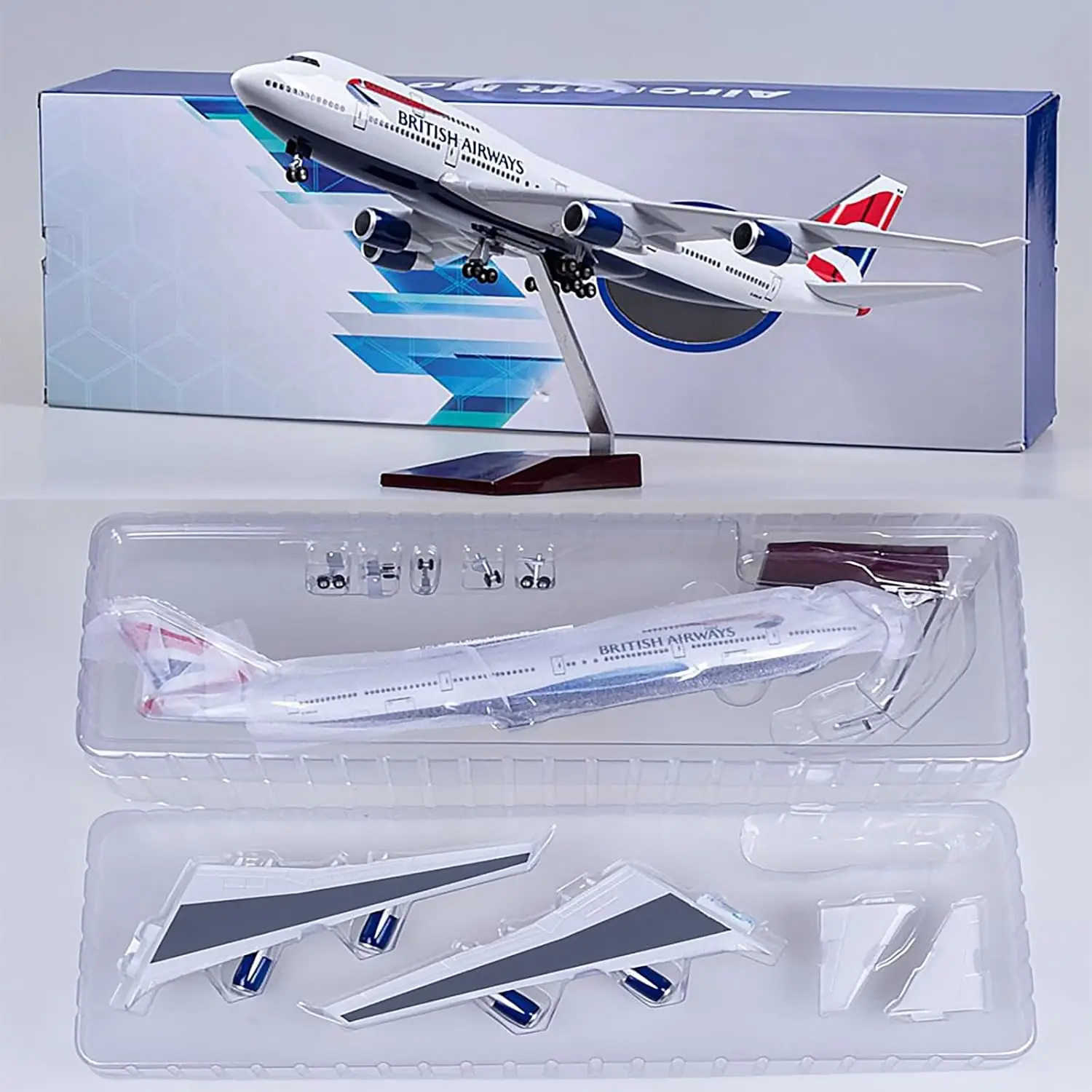1:150 Scale Airplane Model British Airways B747-400 47cm Large Resin Die-Casting Aircraft with Wheels LED Light Souvenir Plane