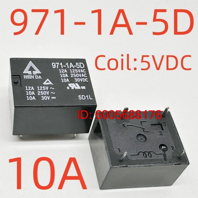 10PCS New 971-1A-24D 971-1A-5D (12F-1A-Coil:5V/24V-10A) Relay 4pins