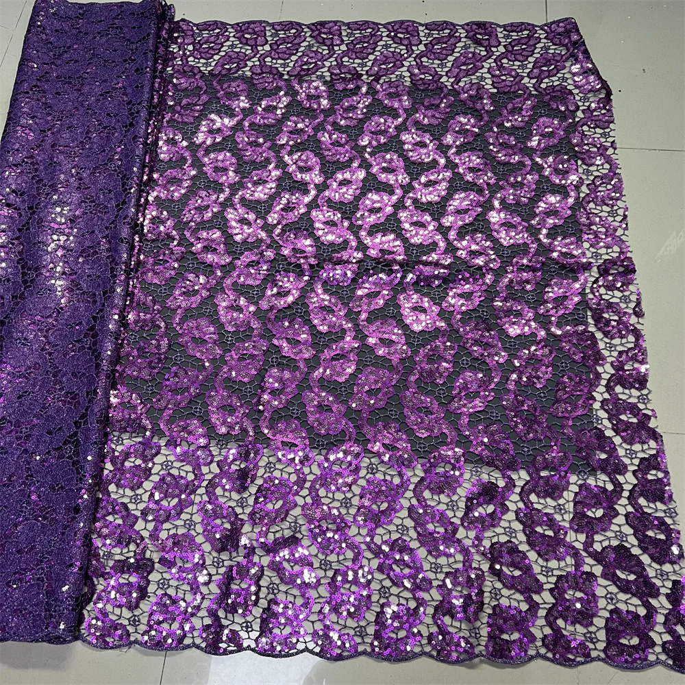 Top Grade Handcut High Quality African Nigerian With Tulle Sewing Lace Fabric Guipure Embroidery Dresses Sequins 5Yards PS0079