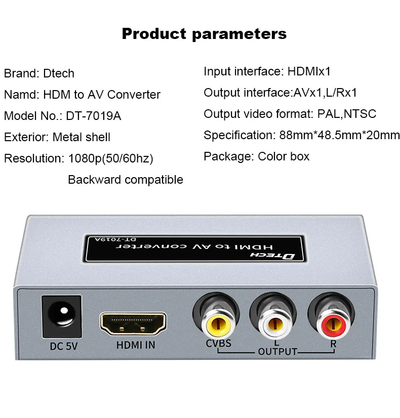 Dtech 1080P HDMI to AV CVBS RCA コンバーター HDMI to AV HD コンバーター 取扱説明書