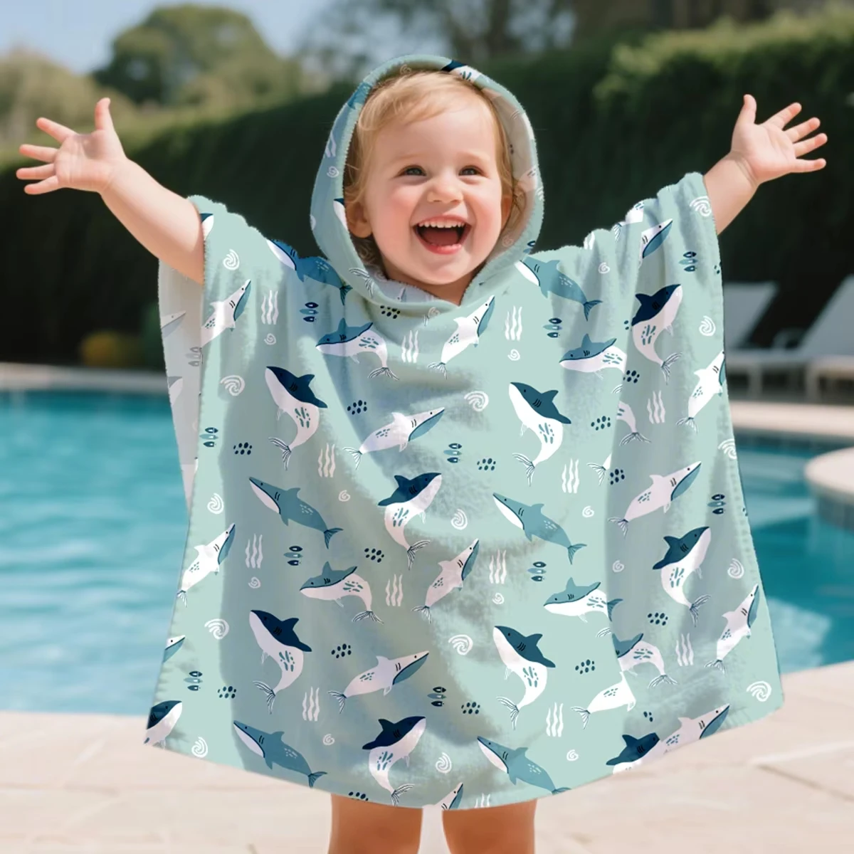 1 Stück Kinder-Kapuzen-Strandtuch mit Cartoon-Druck, Schwimm-Bademantel, Surf-Poncho, große Größe, schnell trocknendes Badetuch