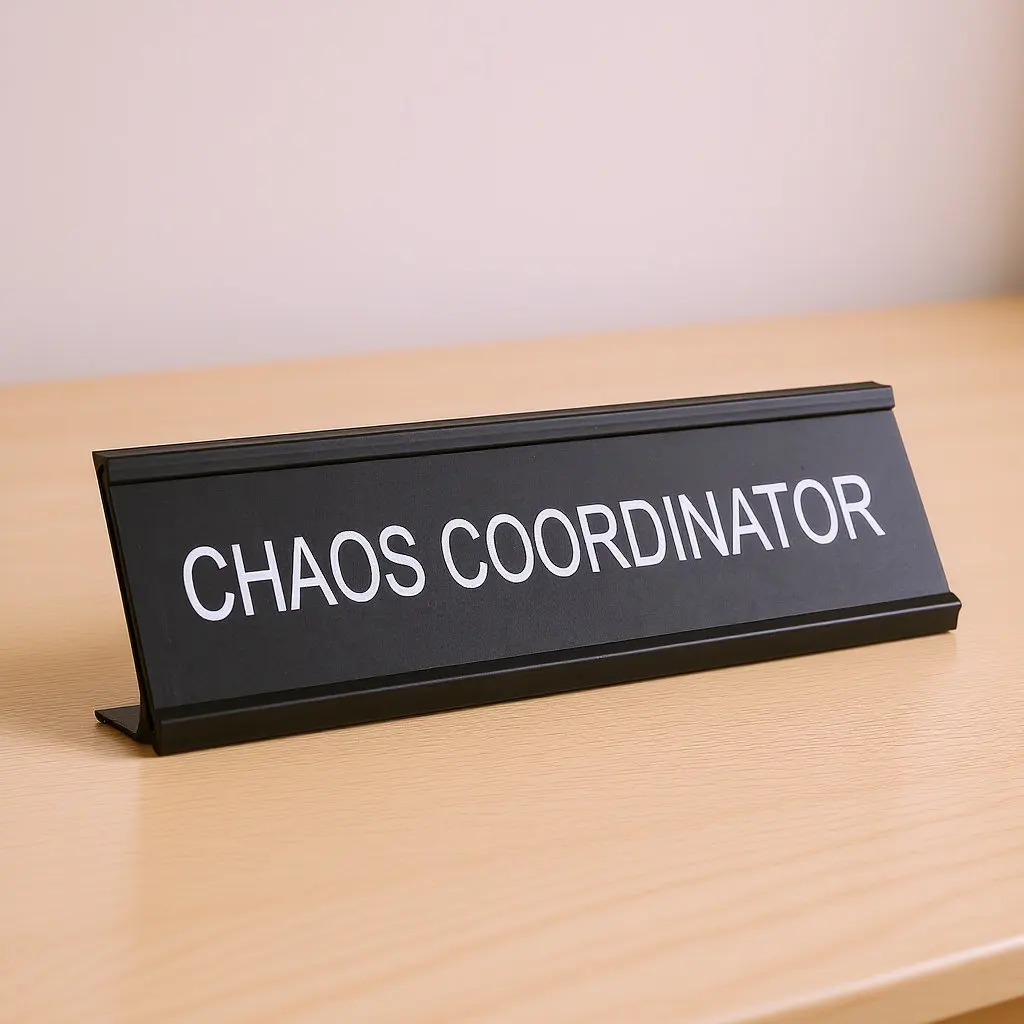 

L-Shaped Aluminum Alloy Chaos Coordinator Desk Sign Office Name Plaque Funny Deskplate Decorative Office Supplies