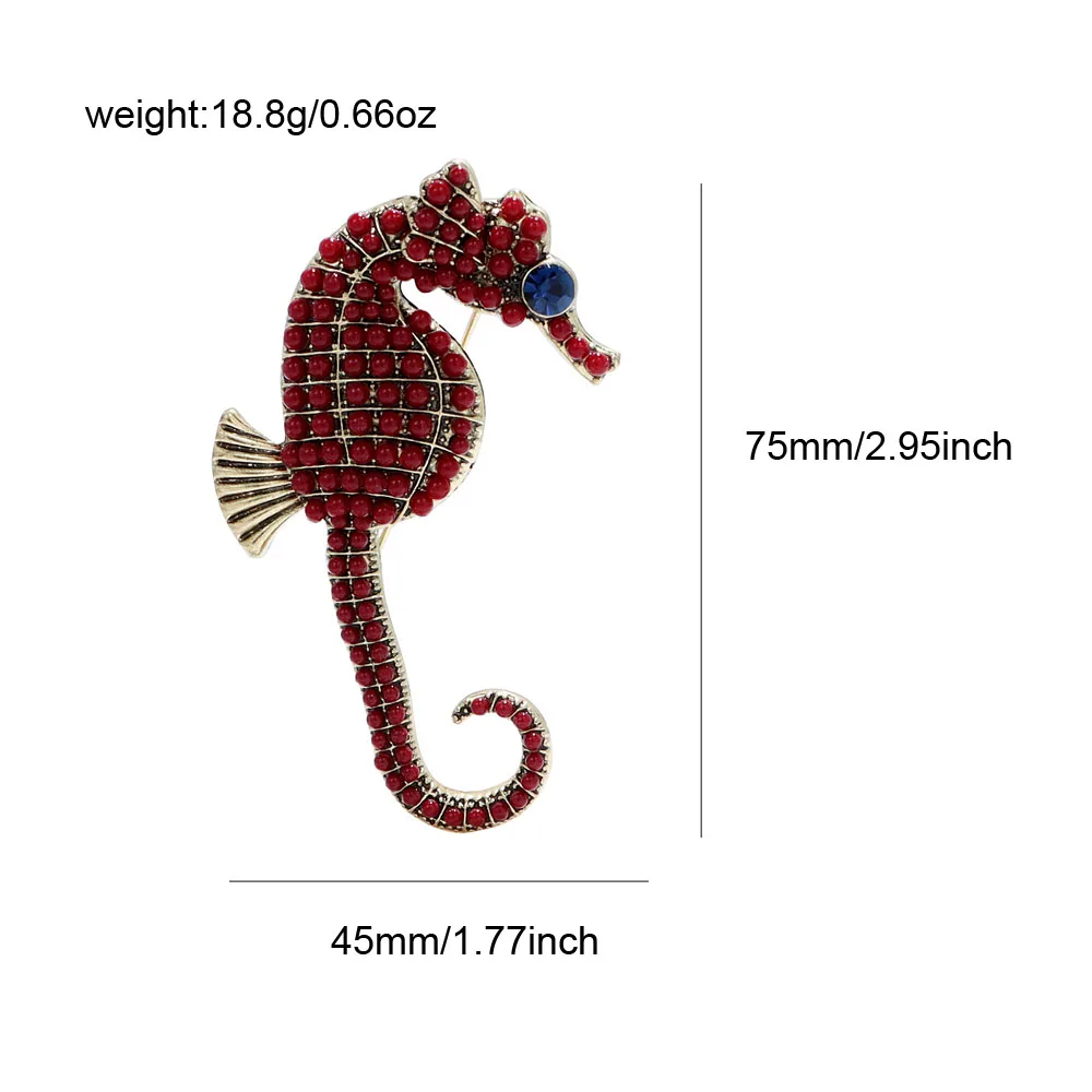 CINDY XIANG Red Bead A Hippocampus Brooch Sea Animal Pin Blue Eye Vintage Retro Style Accessories High Quality