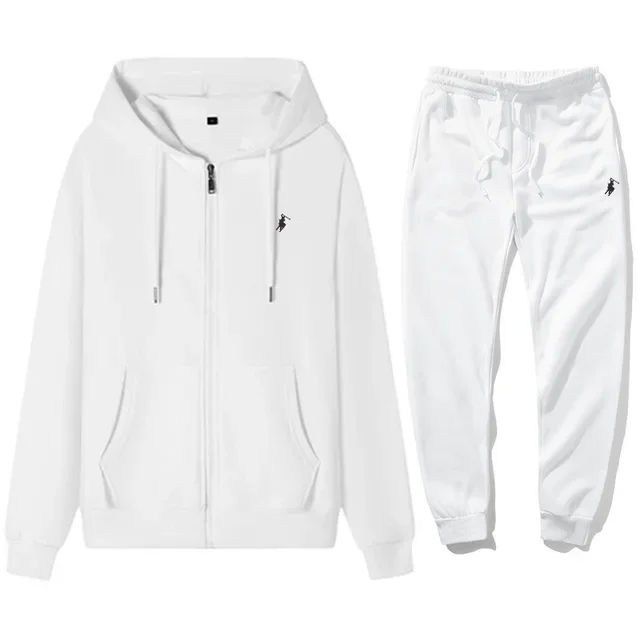 2026 Autumn Winter Small Pony Embroidered Men Sportswear Set, Polyester Zip Up Hoodie & Sweatpants 2PCS Casual Tracksuit view 3