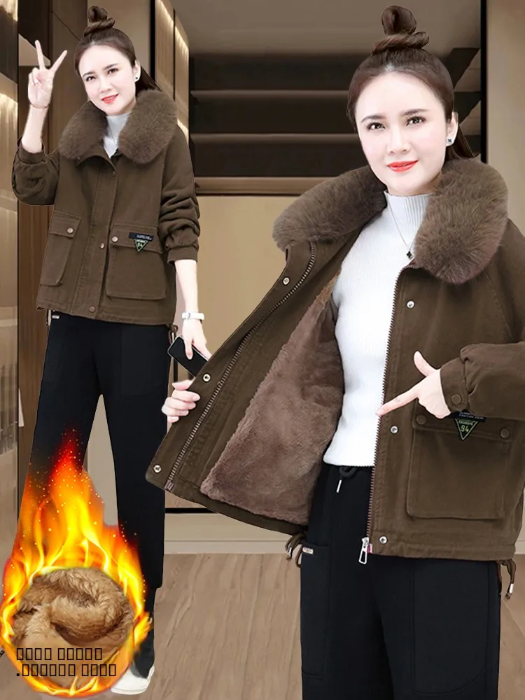 

Thiened Fce Women's Parka Coat ort Sle Anti-Aging Cotton Jaet with Fur Collar Casual Streetwear for Ladies