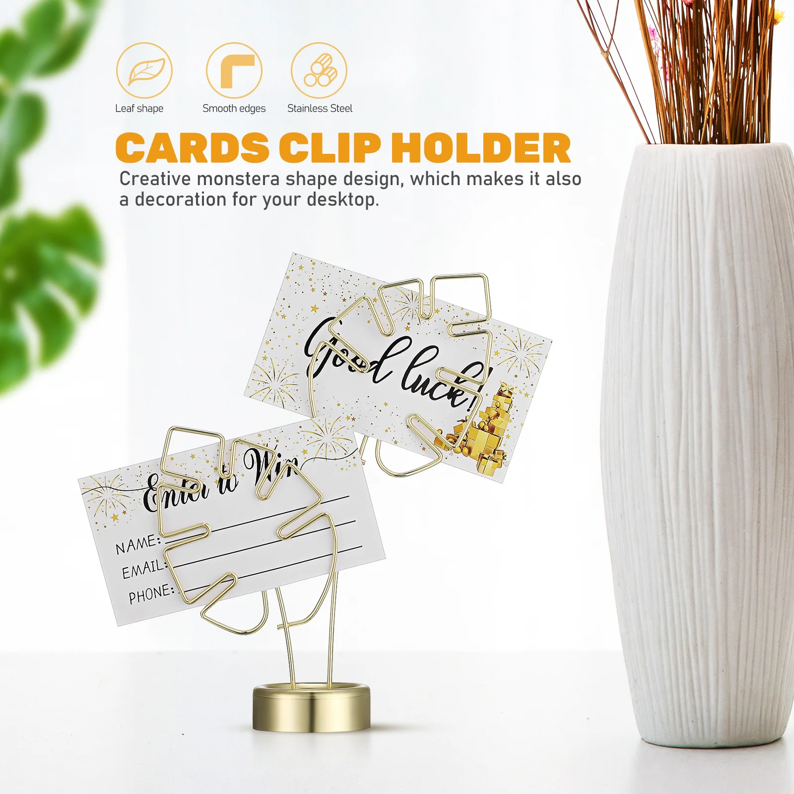 Metal Card Holder Monstera Shape Photo Clips Desktop Memo Note Clamp Wedding Table Number Cards Holder Photo Clips