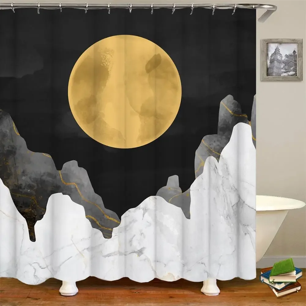 

Черно-серая и белая занавеска для душа Абстрактная занавеска для душа в полнолуние Простое современное украшение для ванной комнаты с крючком