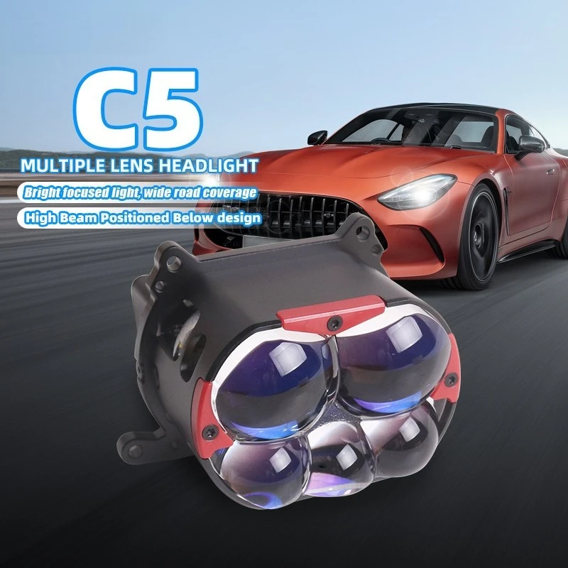 XTG 3 Inch 5 Lens 5 LED Beads Bi LED Projector Headlight Hi Lo Beam Direct Beam Car Retrofit LED Lights Auto Headlamp Upgrade